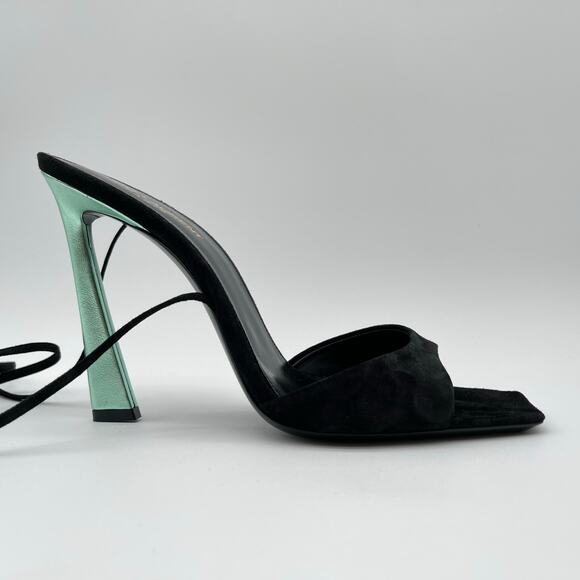 SAINT LAURENT | Vitti Sandal in Nero & Hope Green Black Suede 40 / 10 - Picture 4 of 13
